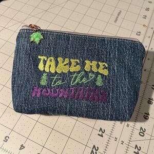 Denim Pouch with Colorful Embroidery One of a Kind